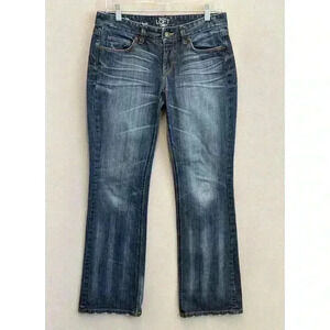 Ann Taylor Women's Petite 28/6 Original Boot Cut Mid Rise Distressed Faded Denim